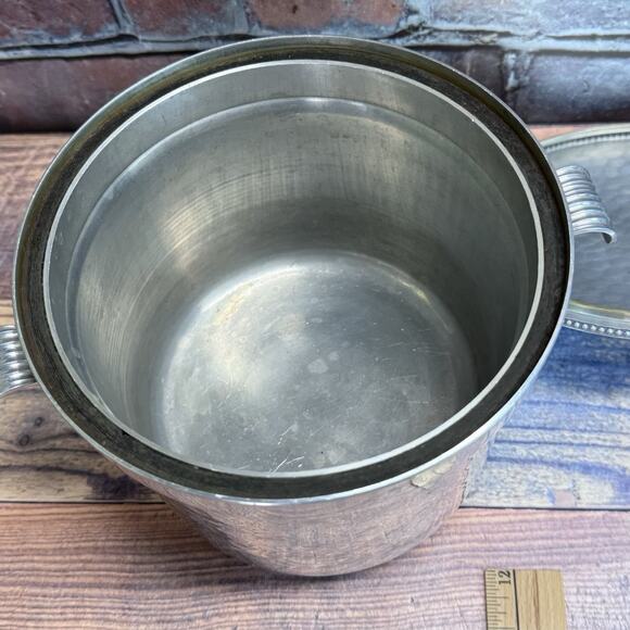 BW Buenilum Hammered Aluminum Ice Bucket 2 Handle Champagne Wine Holder Lid‎ MCM - Picture 7 of 9